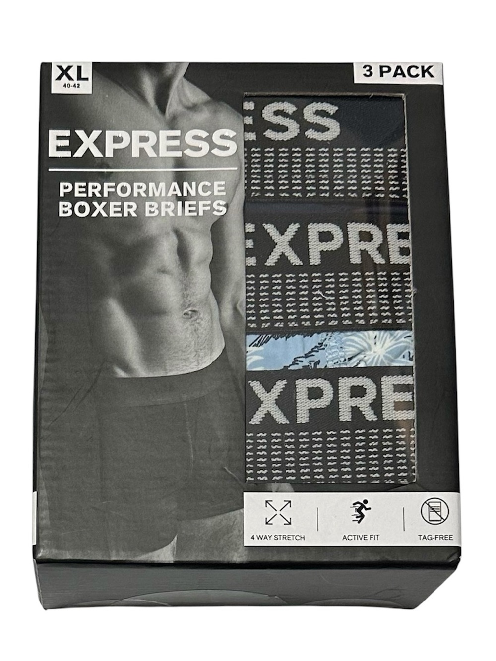 Express 3 Men's Nylon Performance Boxer Briefs XL (40-42) Blue/Gray No Fly